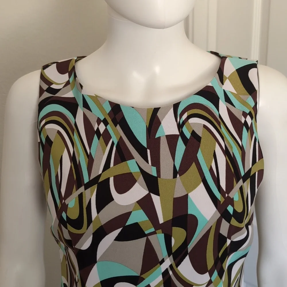 Connected Petite Sheath Dress Sz6P Geometric Sleeveless Zip-up EUC Poly/Spandex - Picture 3 of 12
